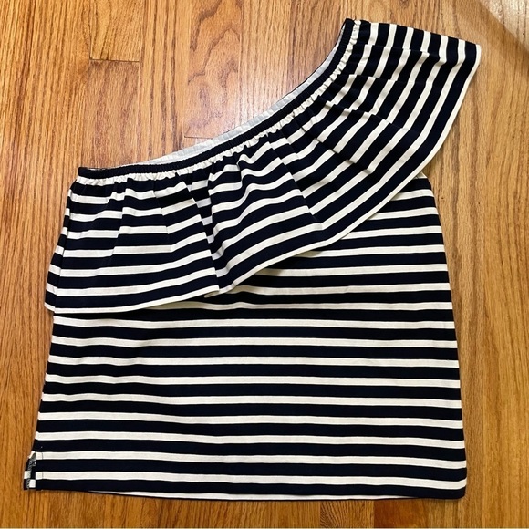 J. CREW Nautical Stripe One Shoulder Bold Ruffle Navy White Cotton Top Blouse XS - Picture 4 of 8